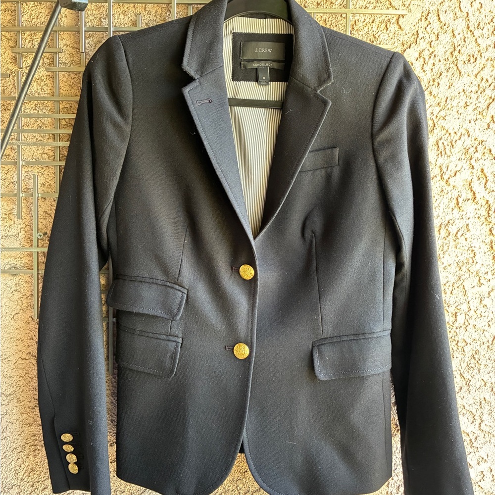 J. Crew Wool Navy Schoolboy Blazer with Gold Accents